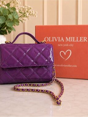 Olivia Miller Vibrant Purple Quilted Patent Crossbody with Gold Chain